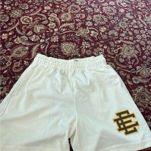 Eric Emanuel White Mesh Shorts with Gold Logo